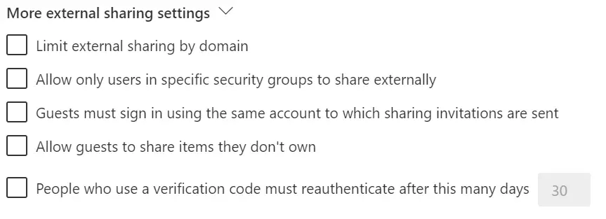 More External Sharing settings